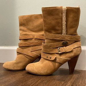 NINE WEST Cruzal Suede & Sherpa Mid-Calf Boots - Size 6.5